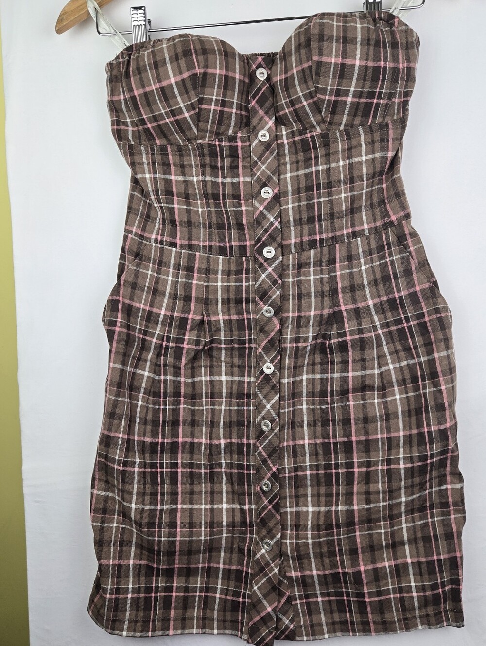 Vintage 90s/Y2K Preppy Academia Plaid Tube Top Flirty Strapless Mini Dress Sz S